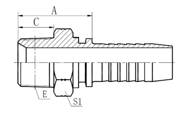      BSPT 外丝接头  型号 螺纹E 软管内径 HOSE BORE 尺寸DIMENSIONS  PART NO THREAD E 公称内径DN 标号DASH A C S1  F0-130-02-03 R1/8"X28 5 03 22 10 12  F0-130-02-04 R1/8"X28 6 04 22.5 10 12  F0-130-04-04 R1/4"X19 6 04 27 14.5 14  F0-130-04-05 R1/4"X19 8 05 25 15.4 14  F0-130-04-06 R1/4"X19 10 06 27 14.5 17  F0-130-06-04 R3/8"X19 6 04 27.5 15 17  F0-130-06-05 R3/8"X19 8 05 26.5 15 17  F0-130-06-06 R3/8"X19 10 06 27.5 15 17  F0-130-06-08 R3/8"X19 12 08 30 15 19  F0-130-08-06 R1/2"X14 10 06 34.5 20 22  F0-130-08-08 R1/2"X14 12 08 35 20 22  F0-130-08-10 R1/2"X14 6 10 38 20 22  F0-130-08-12 R1/2"X14 20 12 38 20 27  F0-130-12-08 R3/4"X14 12 08 37 20 27  F0-130-12-10 R3/4"X14 16 10 38 20 27  F0-130-12-12 R3/4"X14 20 12 38.5 20 27  F0-130-12-16 R3/4"X14 25 16 39.5 20 32  F0-130-16-12 R1"X11 20 12 44 25.5 36  F0-130-16-16 R1"X11 25 16 45 25.5 36  F0-130-20-20 R1.1/4"X14 32 20 49.5 26.5 46  F0-130-24-24 R1.1/4"X14 40 24 51.5 26.5 50  F0-130-32-24 R1.1/2"X14 40 24 57 30 65  F0-130-32-32 R2"X14 50 32 57 30 65  注：如需SS304材质型号为F0-130S-**-** , 材质可选 S：SS304 SS：SS316 C：碳钢        NPT外丝接头  型号 螺纹E 软管内径 HOSE BORE 尺寸DIMENSIONS  PART NO THREAD E 公称内径DN 标号DASH A C S1  F0-156S-02-03 Z1/8"X27 5 03 22.5 10.5 12  F0-156S-02-04 Z1/8"X27 6 04 22.5 10.5 12  F0-156S-04-03 Z1/4"X18 5 03 27.5 15 17  F0-156S-04-04 Z1/4"X18 6 04 28 15 17  F0-156S-04-05 Z1/4"X18 8 05 28 15 17  F0-156S-04-06 Z1/4"X18 10 06 27 15 17  F0-156S-06-04 Z3/8"X18 6 04 28 16 19  F0-156S-06-05 Z3/8"X18 8 05 28 16 19  F0-156S-06-06 Z3/8"X18 10 06 30 16 19  F0-156S-06-08 Z3/8"X18 12 08 30.5 16 19  F0-156S-08-06 Z1/2"X14 10 06 34.5 19.5 22  F0-156S-08-08 Z1/2"X14 12 08 34.5 19.5 22  F0-156S-08-10 Z1/2"X14 16 10 36 19.5 22  F0-156S-12-08 Z3/4"X14 12 08 37.5 19.5 27  F0-156S-12-10 Z3/4"X14 16 10 38 19.5 27  F0-156S-12-12 Z3/4"X14 20 12 38.5 19.5 27  F0-156S-12-16 Z3/4"X14 25 16 39.5 19.5 32  F0-156S-16-10 Z1"X11.5 16 10 45 25.5 36  F0-156S-16-12 Z1"X11.5 20 12 45 25.5 36  F0-156S-16-16 Z1"X11.5 25 16 44.5 25.5 36  F0-156S-20-16 Z1.14"X11.5 25 16 49.5 26.5 46  F0-156S-20-20 Z1.14"X11.5 32 20 49 26.5 46  F0-156S-24-24 Z1.12"X11.5 40 24 51 27.5 50  F0-156S-32-32 Z2"X11.5 50 32 55 27.5 65  注：如需SS316材质编码为F0-156SS-xx-xx , 材质可选 S：SS304 SS：SS316 C：碳钢        G螺纹外丝接头  型号 螺纹E 软管内径 HOSE BORE 尺寸DIMENSIONS  PART NO THREAD E 公称内径DN 标号DASH A C S1  F0-126S-02-03 G1/8"X28 5 03 22 10 12  F0-126S-04-04 G1/4"X19 6 04 24.5 12 14  F0-126S-06-05 G3/8"X19 8 05 26 13.5 17  F0-126S-06-06 G3/8"X19 10 06 27.5 13.5 17  F0-126S-06-08 G3/8"X19 12 08 26.5 16 19  F0-126S-08-06 G1/2"X14 10 06 30.5 16 22  F0-126S-08-08 G1/2"X14 12 08 31 17.5 22  F0-126S-10-08 G5/8"X14 12 08 32.5 17.5 24  F0-126S-10-10 G5/8"X14 16 10 33.5 18.5 24  F0-126S-12-08 G3/4"X14 12 08 35.5 18.5 27  F0-126S-12-10 G3/4"X14 16 10 37 18.5 27  F0-126S-12-12 G3/4"X14 20 12 36.5 20.5 27  F0-126S-16-12 G1"X11 20 12 40.5 20.5 36  F0-126S-16-16 G1"X11 25 16 41.5 20.5 36  F0-126S-20-16 G1.1/4"X11 25 16 43.5 20.5 46  F0-126S-20-20 G1.1/4"X11 32 20 44.5 20.5 46  F0-126S-24-20 G1.1/2"X11 32 20 49 23 50  F0-126S-24-24 G1.1/2"X11 40 24 46 23 50  F0-126S-32-32 G2"X11 50 32 53.5 25.5 65  注：如需SS316材质编码为F0-126SS-xx-xx , 材质可选 S：SS304 SS：SS316 C：碳钢    产品：外丝接头  品牌：RIGFLEX 工业接头 低压接头  简介：RIGFLEX外丝接头，广泛用于海洋、石油、化工、港口、矿山、汽车、农业、航天工程，工业建设，城市建设等连接领域。