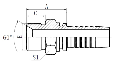      BSPT 外丝接头  型号 螺纹E 软管内径 HOSE BORE 尺寸DIMENSIONS  PART NO THREAD E 公称内径DN 标号DASH A C S1  F0-130-02-03 R1/8"X28 5 03 22 10 12  F0-130-02-04 R1/8"X28 6 04 22.5 10 12  F0-130-04-04 R1/4"X19 6 04 27 14.5 14  F0-130-04-05 R1/4"X19 8 05 25 15.4 14  F0-130-04-06 R1/4"X19 10 06 27 14.5 17  F0-130-06-04 R3/8"X19 6 04 27.5 15 17  F0-130-06-05 R3/8"X19 8 05 26.5 15 17  F0-130-06-06 R3/8"X19 10 06 27.5 15 17  F0-130-06-08 R3/8"X19 12 08 30 15 19  F0-130-08-06 R1/2"X14 10 06 34.5 20 22  F0-130-08-08 R1/2"X14 12 08 35 20 22  F0-130-08-10 R1/2"X14 6 10 38 20 22  F0-130-08-12 R1/2"X14 20 12 38 20 27  F0-130-12-08 R3/4"X14 12 08 37 20 27  F0-130-12-10 R3/4"X14 16 10 38 20 27  F0-130-12-12 R3/4"X14 20 12 38.5 20 27  F0-130-12-16 R3/4"X14 25 16 39.5 20 32  F0-130-16-12 R1"X11 20 12 44 25.5 36  F0-130-16-16 R1"X11 25 16 45 25.5 36  F0-130-20-20 R1.1/4"X14 32 20 49.5 26.5 46  F0-130-24-24 R1.1/4"X14 40 24 51.5 26.5 50  F0-130-32-24 R1.1/2"X14 40 24 57 30 65  F0-130-32-32 R2"X14 50 32 57 30 65  注：如需SS304材质型号为F0-130S-**-** , 材质可选 S：SS304 SS：SS316 C：碳钢        NPT外丝接头  型号 螺纹E 软管内径 HOSE BORE 尺寸DIMENSIONS  PART NO THREAD E 公称内径DN 标号DASH A C S1  F0-156S-02-03 Z1/8"X27 5 03 22.5 10.5 12  F0-156S-02-04 Z1/8"X27 6 04 22.5 10.5 12  F0-156S-04-03 Z1/4"X18 5 03 27.5 15 17  F0-156S-04-04 Z1/4"X18 6 04 28 15 17  F0-156S-04-05 Z1/4"X18 8 05 28 15 17  F0-156S-04-06 Z1/4"X18 10 06 27 15 17  F0-156S-06-04 Z3/8"X18 6 04 28 16 19  F0-156S-06-05 Z3/8"X18 8 05 28 16 19  F0-156S-06-06 Z3/8"X18 10 06 30 16 19  F0-156S-06-08 Z3/8"X18 12 08 30.5 16 19  F0-156S-08-06 Z1/2"X14 10 06 34.5 19.5 22  F0-156S-08-08 Z1/2"X14 12 08 34.5 19.5 22  F0-156S-08-10 Z1/2"X14 16 10 36 19.5 22  F0-156S-12-08 Z3/4"X14 12 08 37.5 19.5 27  F0-156S-12-10 Z3/4"X14 16 10 38 19.5 27  F0-156S-12-12 Z3/4"X14 20 12 38.5 19.5 27  F0-156S-12-16 Z3/4"X14 25 16 39.5 19.5 32  F0-156S-16-10 Z1"X11.5 16 10 45 25.5 36  F0-156S-16-12 Z1"X11.5 20 12 45 25.5 36  F0-156S-16-16 Z1"X11.5 25 16 44.5 25.5 36  F0-156S-20-16 Z1.14"X11.5 25 16 49.5 26.5 46  F0-156S-20-20 Z1.14"X11.5 32 20 49 26.5 46  F0-156S-24-24 Z1.12"X11.5 40 24 51 27.5 50  F0-156S-32-32 Z2"X11.5 50 32 55 27.5 65  注：如需SS316材质编码为F0-156SS-xx-xx , 材质可选 S：SS304 SS：SS316 C：碳钢        G螺纹外丝接头  型号 螺纹E 软管内径 HOSE BORE 尺寸DIMENSIONS  PART NO THREAD E 公称内径DN 标号DASH A C S1  F0-126S-02-03 G1/8"X28 5 03 22 10 12  F0-126S-04-04 G1/4"X19 6 04 24.5 12 14  F0-126S-06-05 G3/8"X19 8 05 26 13.5 17  F0-126S-06-06 G3/8"X19 10 06 27.5 13.5 17  F0-126S-06-08 G3/8"X19 12 08 26.5 16 19  F0-126S-08-06 G1/2"X14 10 06 30.5 16 22  F0-126S-08-08 G1/2"X14 12 08 31 17.5 22  F0-126S-10-08 G5/8"X14 12 08 32.5 17.5 24  F0-126S-10-10 G5/8"X14 16 10 33.5 18.5 24  F0-126S-12-08 G3/4"X14 12 08 35.5 18.5 27  F0-126S-12-10 G3/4"X14 16 10 37 18.5 27  F0-126S-12-12 G3/4"X14 20 12 36.5 20.5 27  F0-126S-16-12 G1"X11 20 12 40.5 20.5 36  F0-126S-16-16 G1"X11 25 16 41.5 20.5 36  F0-126S-20-16 G1.1/4"X11 25 16 43.5 20.5 46  F0-126S-20-20 G1.1/4"X11 32 20 44.5 20.5 46  F0-126S-24-20 G1.1/2"X11 32 20 49 23 50  F0-126S-24-24 G1.1/2"X11 40 24 46 23 50  F0-126S-32-32 G2"X11 50 32 53.5 25.5 65  注：如需SS316材质编码为F0-126SS-xx-xx , 材质可选 S：SS304 SS：SS316 C：碳钢    产品：外丝接头  品牌：RIGFLEX 工业接头 低压接头  简介：RIGFLEX外丝接头，广泛用于海洋、石油、化工、港口、矿山、汽车、农业、航天工程，工业建设，城市建设等连接领域。